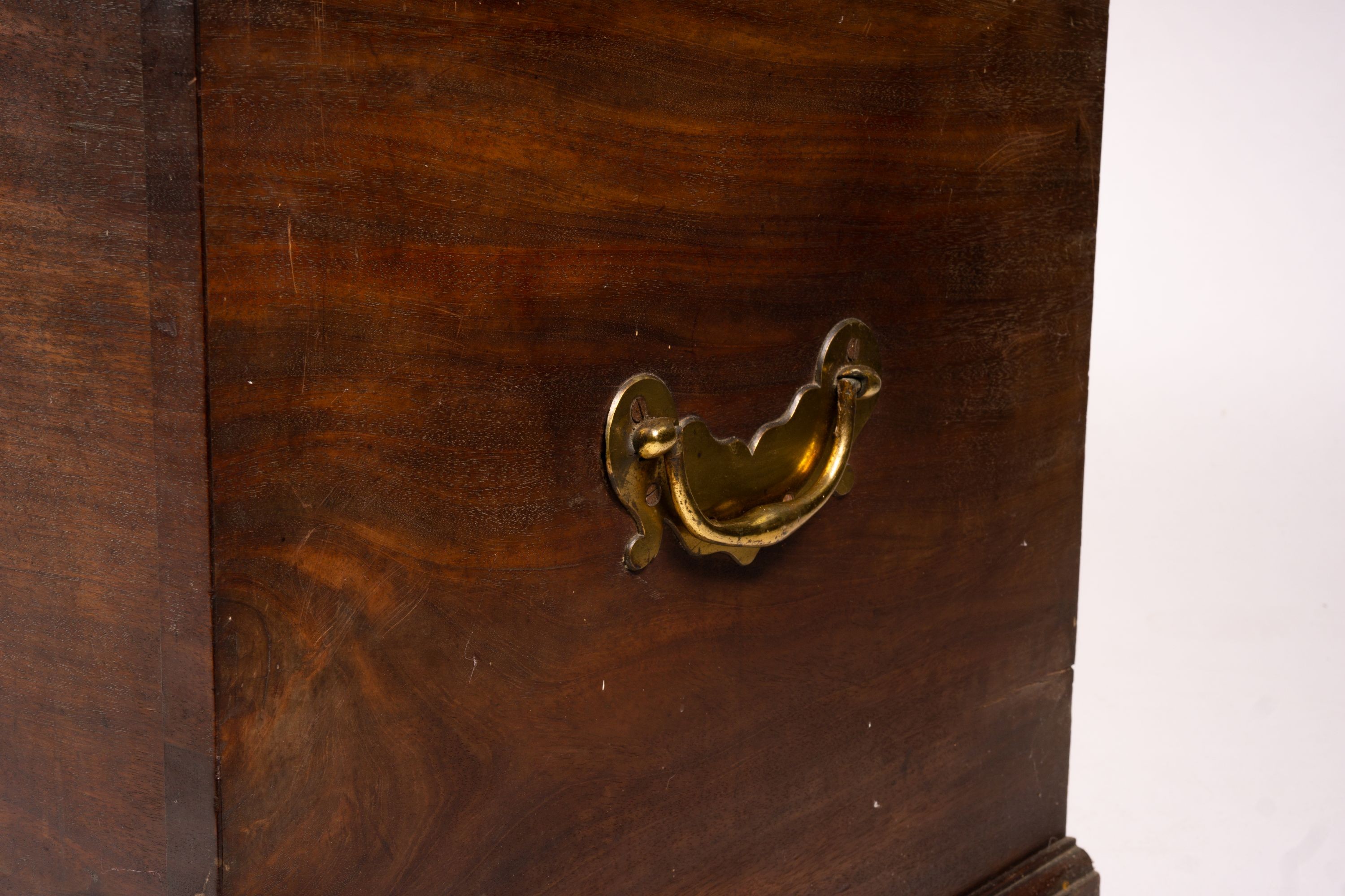 A large 19th century mahogany trunk with brass side handles, length 125cm, width 63cm, height 62cm